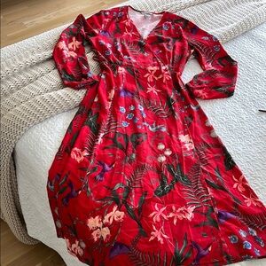 Vibrant Red Floral Maxi Dress